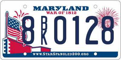 MD license plate 8BK0128