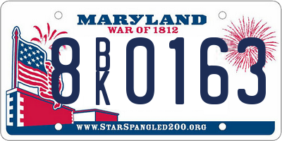MD license plate 8BK0163