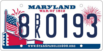 MD license plate 8BK0193