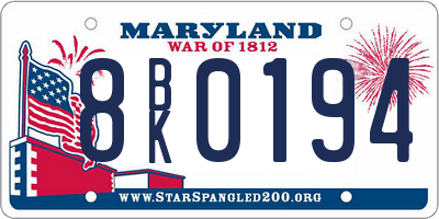MD license plate 8BK0194