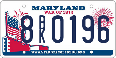 MD license plate 8BK0196