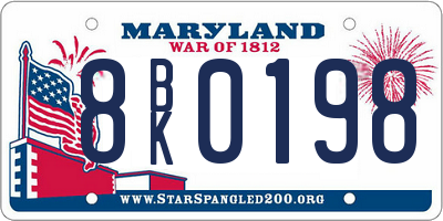 MD license plate 8BK0198