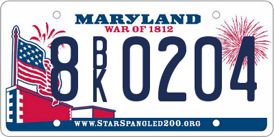 MD license plate 8BK0204