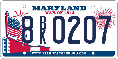 MD license plate 8BK0207