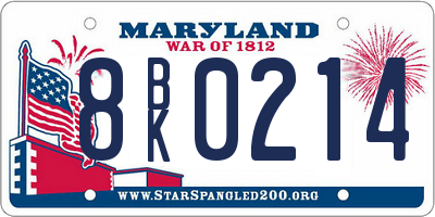 MD license plate 8BK0214