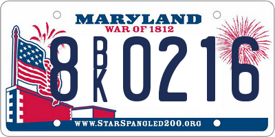 MD license plate 8BK0216