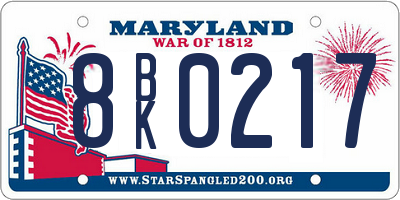 MD license plate 8BK0217