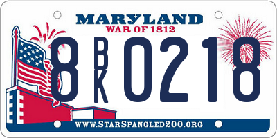 MD license plate 8BK0218