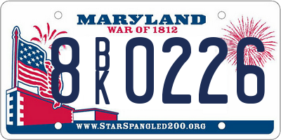 MD license plate 8BK0226
