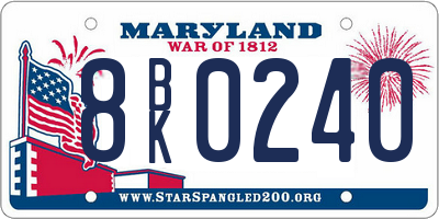 MD license plate 8BK0240