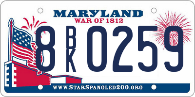 MD license plate 8BK0259