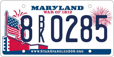 MD license plate 8BK0285