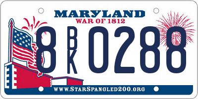 MD license plate 8BK0288