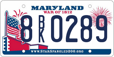 MD license plate 8BK0289