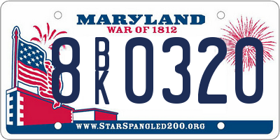 MD license plate 8BK0320