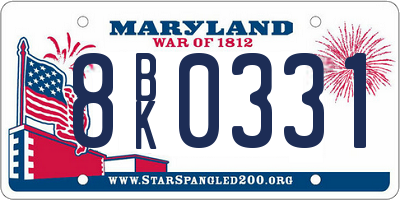 MD license plate 8BK0331