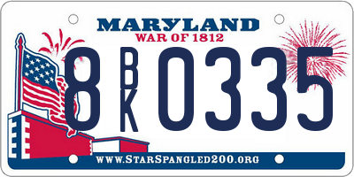 MD license plate 8BK0335