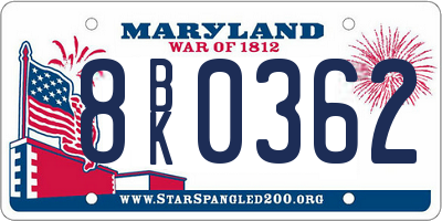 MD license plate 8BK0362