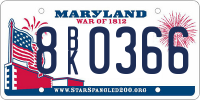 MD license plate 8BK0366