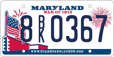 MD license plate 8BK0367