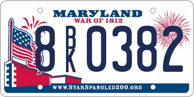 MD license plate 8BK0382