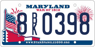 MD license plate 8BK0398