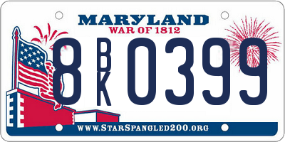 MD license plate 8BK0399