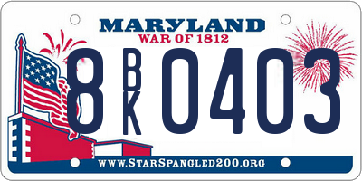 MD license plate 8BK0403