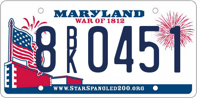 MD license plate 8BK0451