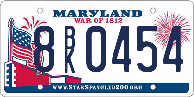 MD license plate 8BK0454