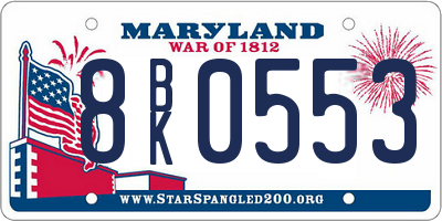 MD license plate 8BK0553