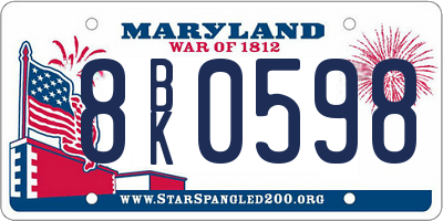 MD license plate 8BK0598