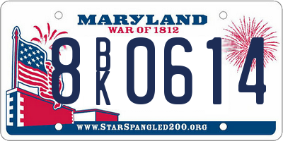 MD license plate 8BK0614