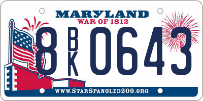 MD license plate 8BK0643