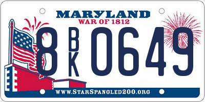 MD license plate 8BK0649