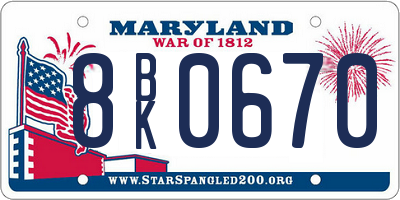 MD license plate 8BK0670