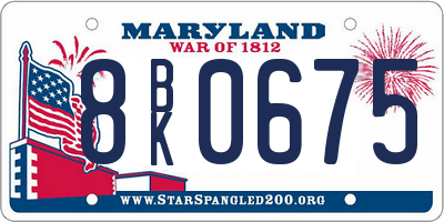 MD license plate 8BK0675
