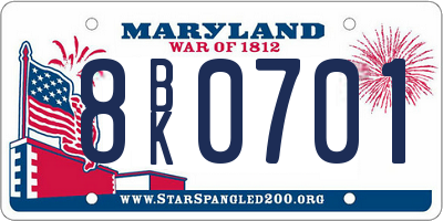 MD license plate 8BK0701