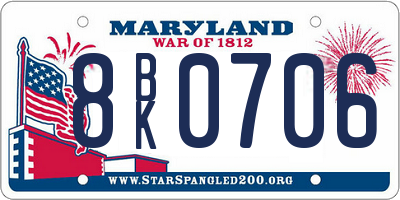 MD license plate 8BK0706