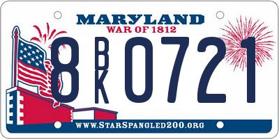 MD license plate 8BK0721
