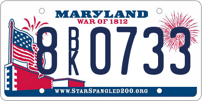 MD license plate 8BK0733