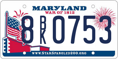 MD license plate 8BK0753