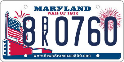 MD license plate 8BK0760