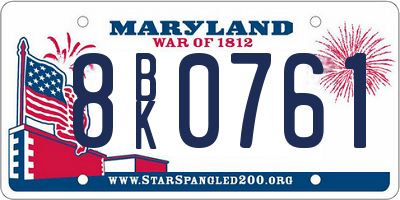 MD license plate 8BK0761
