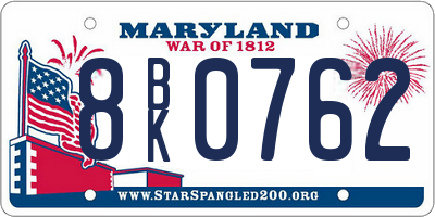 MD license plate 8BK0762