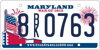 MD license plate 8BK0763