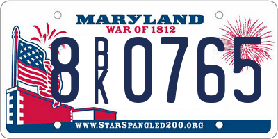 MD license plate 8BK0765