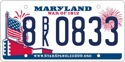 MD license plate 8BK0833