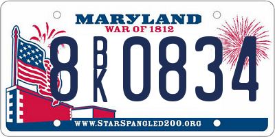 MD license plate 8BK0834