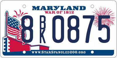 MD license plate 8BK0875